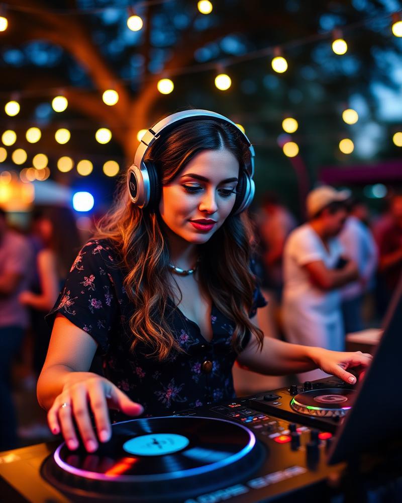 Maya Vibe DJing an outdoor party in Austin